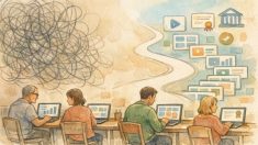 Coursera AI コース 評判を調べる大人たちがオンライン学習を比較検討する様子
