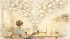 AI 論文 読み方 コツを踏まえ、多数の情報から読むべき論文を絞り込む様子を示すイラスト