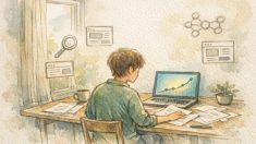 静かな日差しのデスクで作業する人と穏やかな成長グラフ、ホワイトハットSEO 継続のイメージ