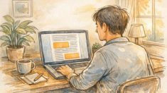 WPで広告を記事の途中に自動挿入しつつ読みやすさと収益の調和を図る作業机の様子