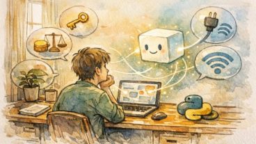 Python で ChatGPT 動かす前提を整理する落ち着いた作業環境とAI連携のイラスト
