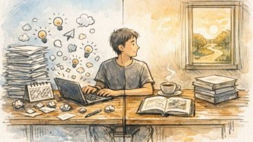 ブログ 毎日更新 意味ないを考える場面、量と質のバランスに悩むブロガーの机と執筆風景