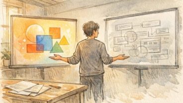 Gamma AI プレゼン 精度を外見デザインと情報構造の対比で考えるワークスペースイラスト