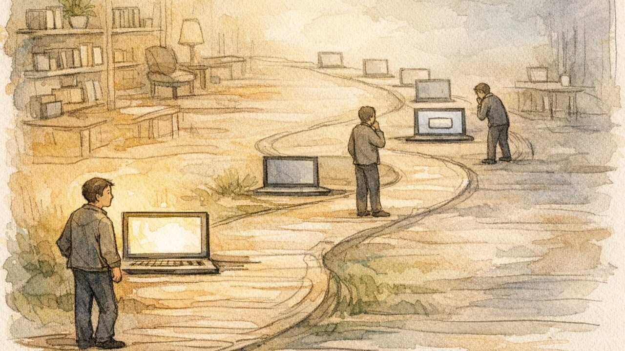 アフィリエイト リンク クリックされない読者が離脱する導線を示す手書きイラスト