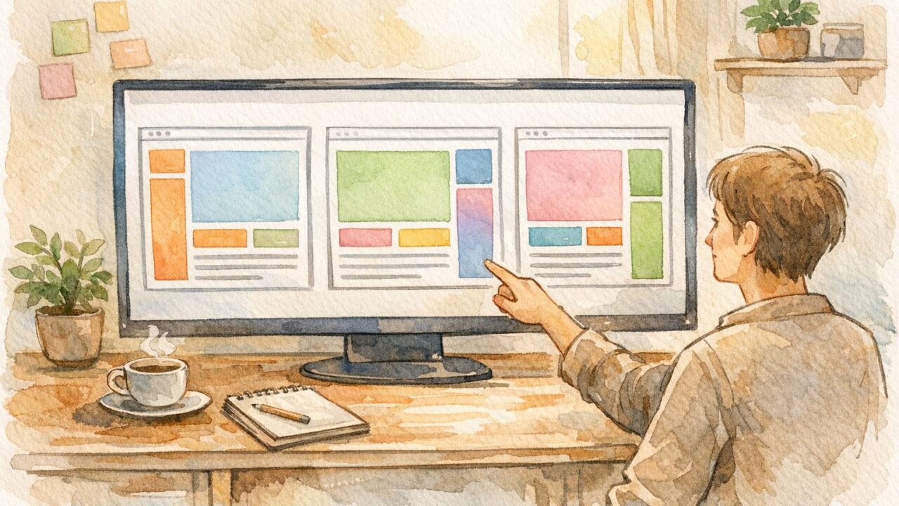 WP ウィジェット ページごとに切り替え、異なるレイアウトを比較検討する作業デスク