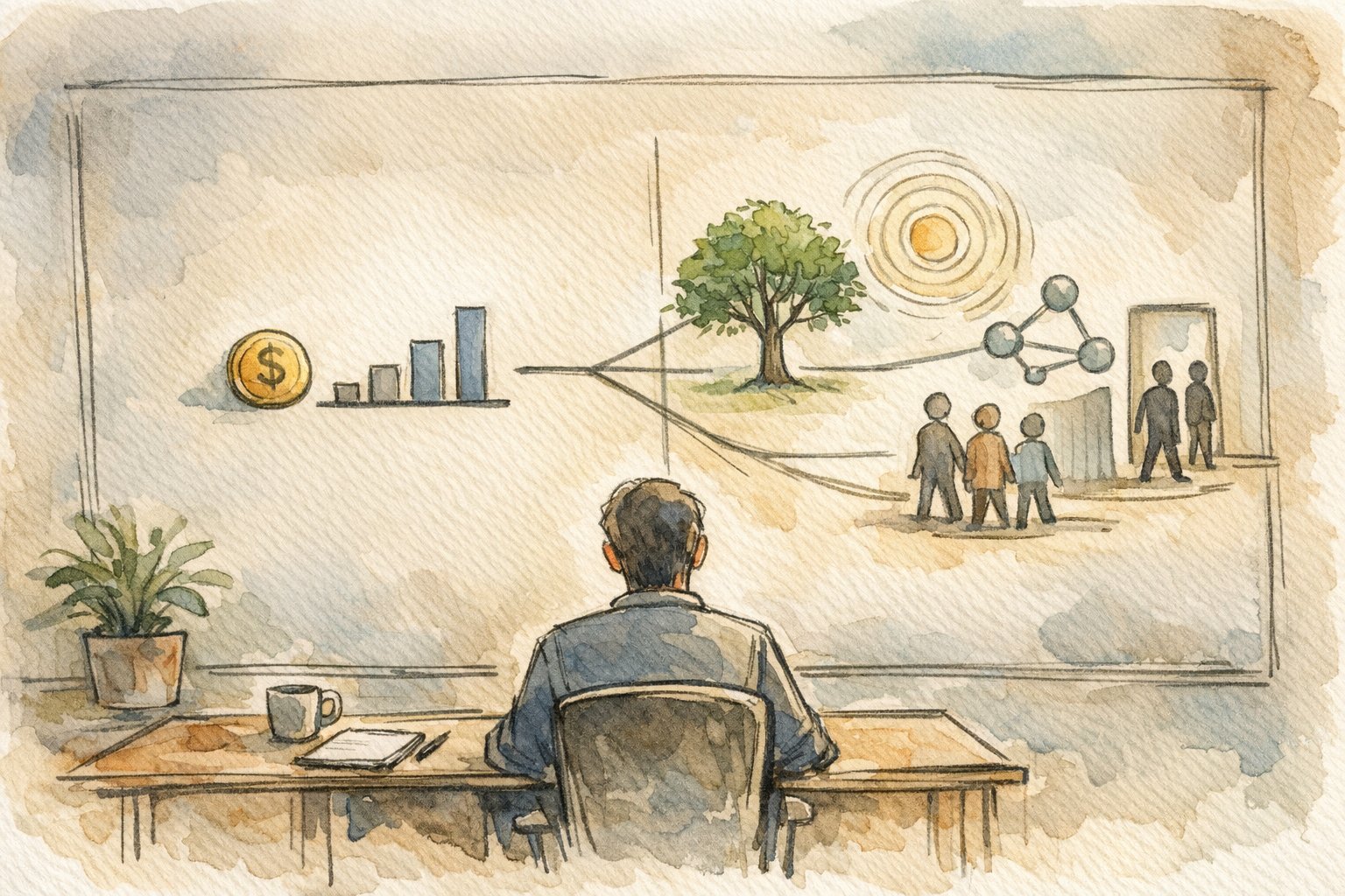 短期売上だけでなく長期的な波及効果も含めてSEO 費用対効果を考えるイラスト