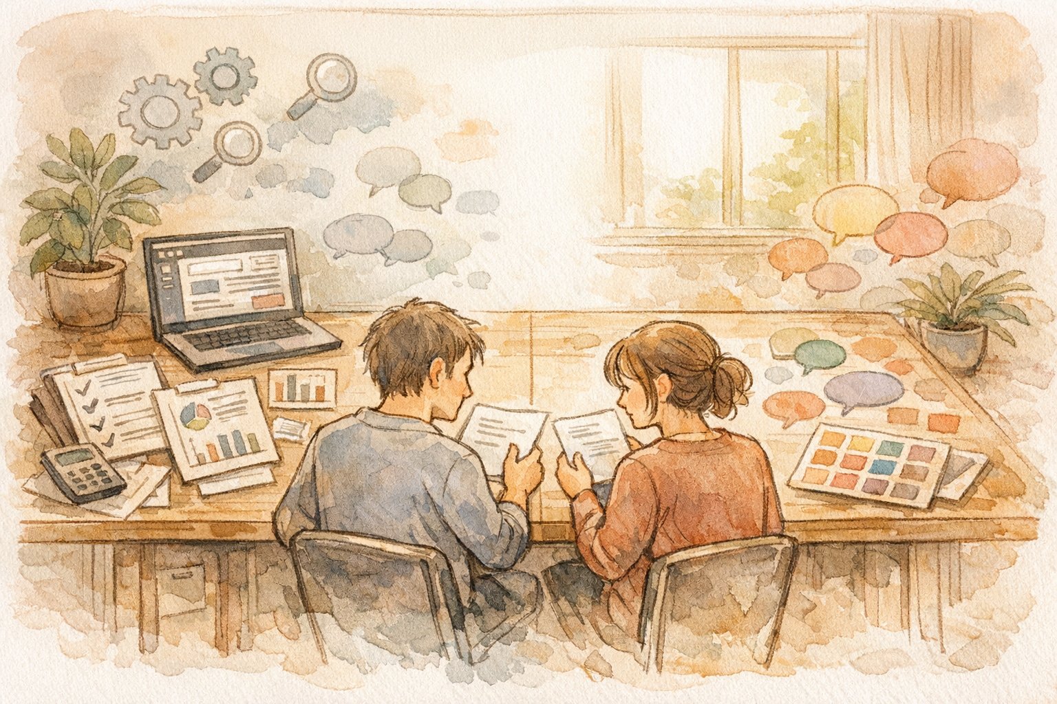 WordPress ライター 募集方法で重視するスキルと言語化しにくい協調性のバランスを描いたイラスト