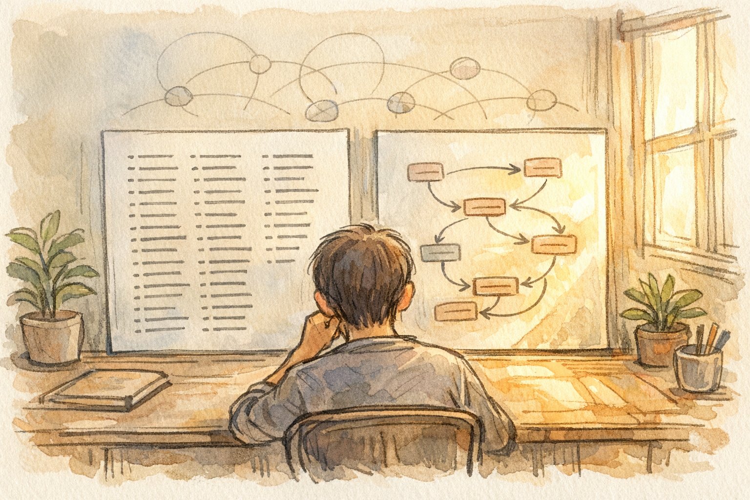 箇条書き 多用 読みやすさの誤解、整理された箇条書きとつながり重視のメモを比較するイラスト