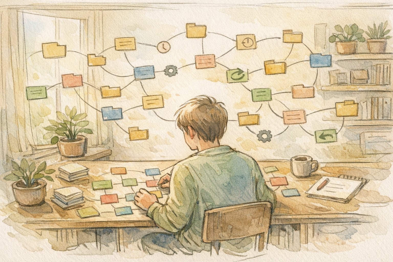 WordPress 短縮URL 作成の運用ルールやリンク設計を整理するデスクワークのイラスト