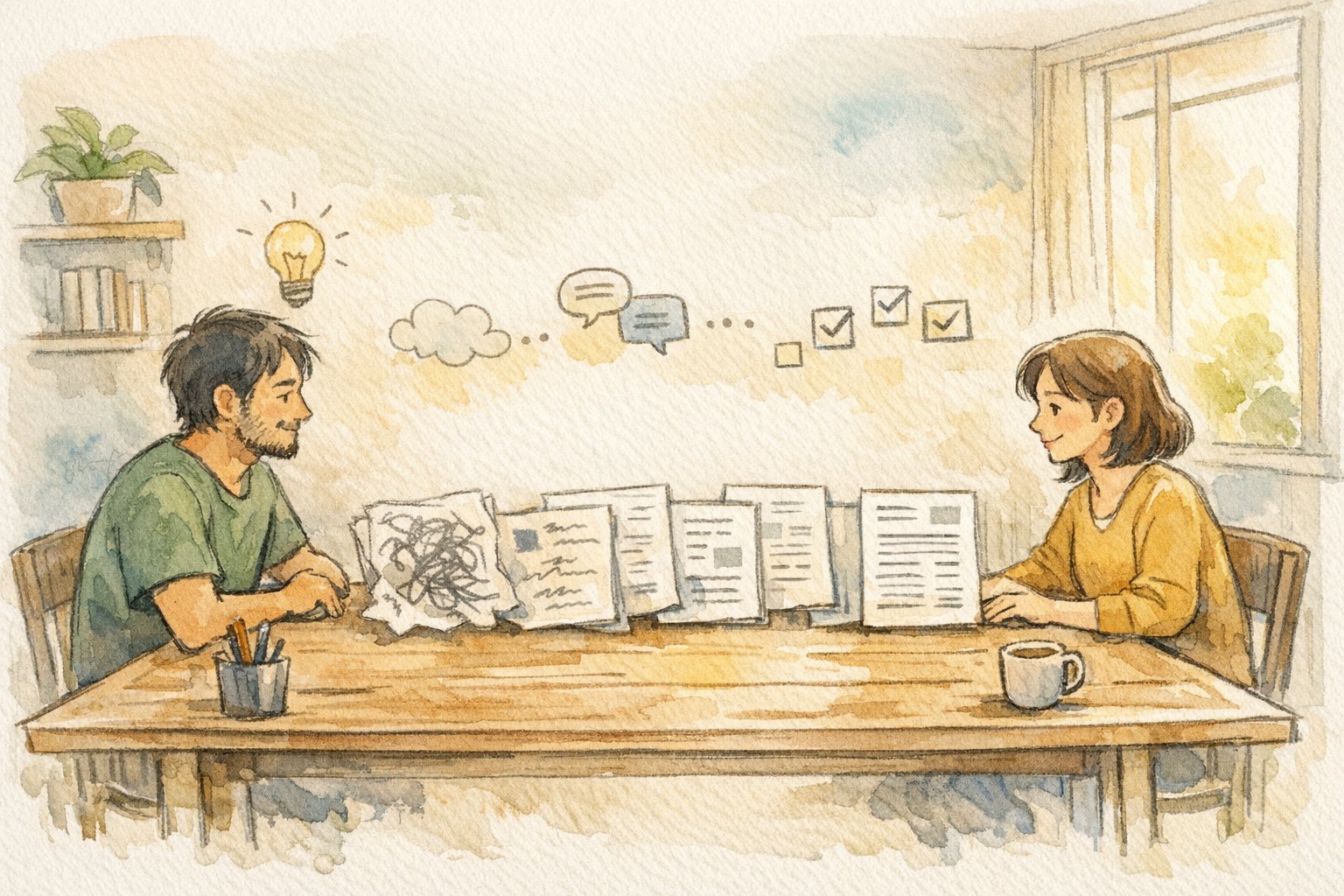 外部ライター 記事 修正の流れを象徴的に示す、複数稿の推敲と対話的な修正プロセス