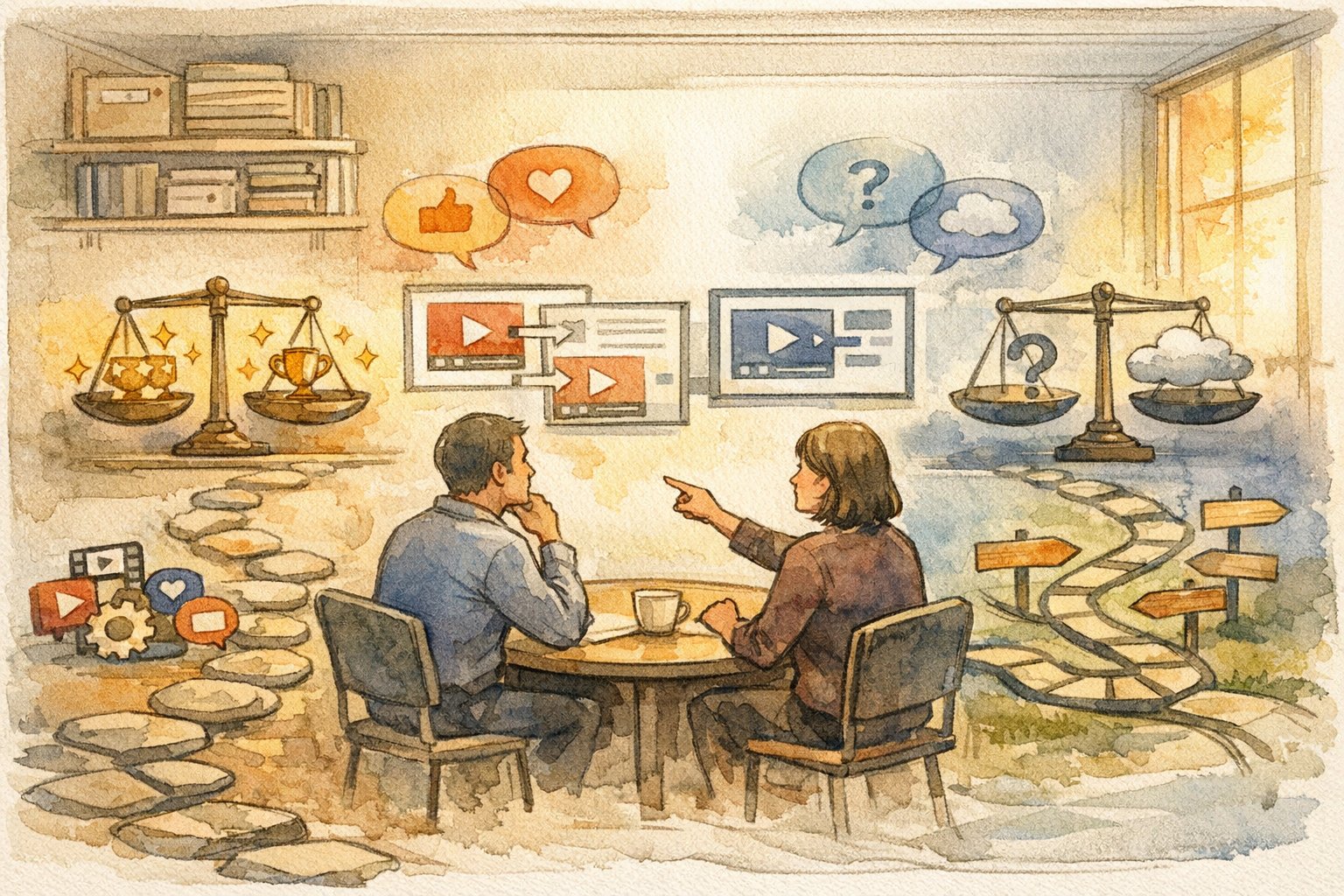 HeyGen AI ビデオ翻訳 評判を議論し他ツールと比較検討するビジネス会議の様子