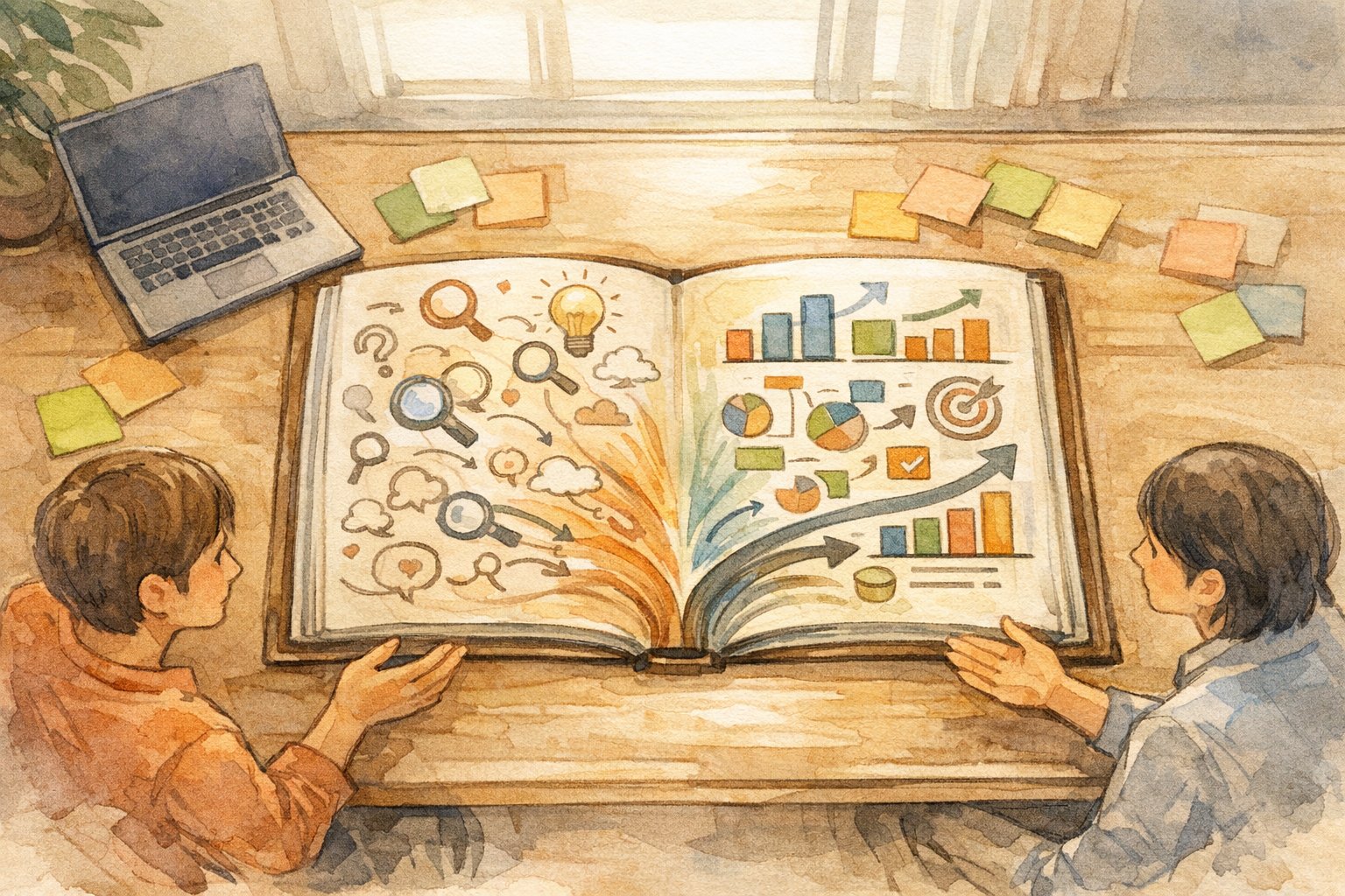 検索意図とビジネス目的をつなぐ記事作成 マニュアル 作り方のイメージ図