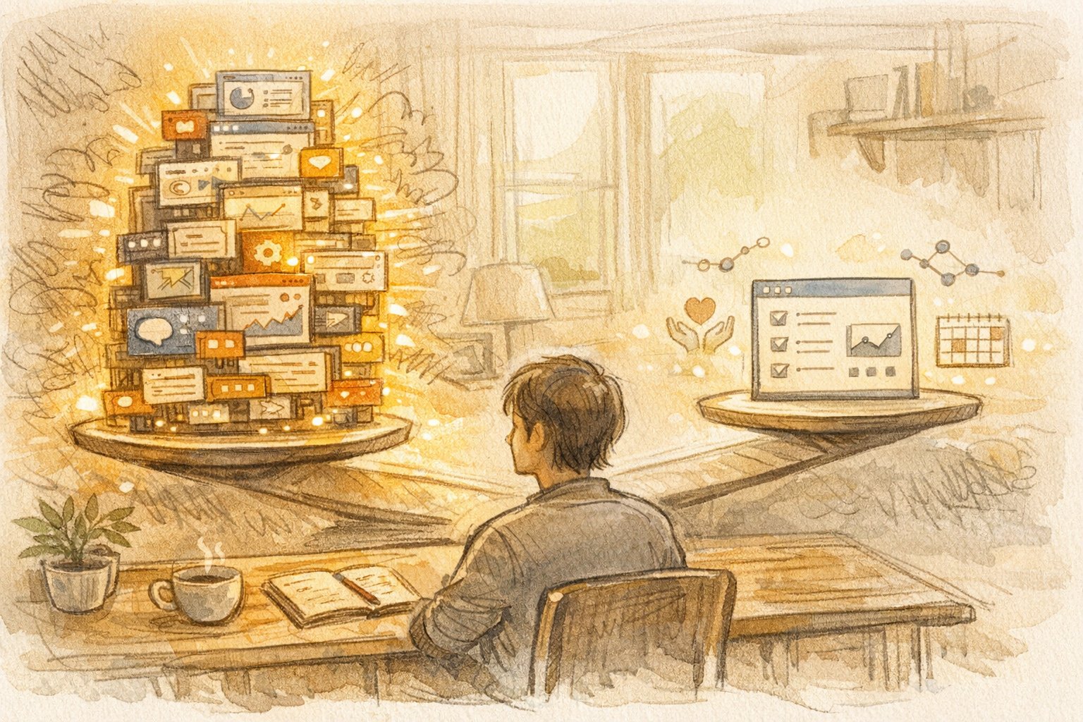日常業務の机上でSEO ツール 無料 vs 有料の選択を静かに比較検討する様子
