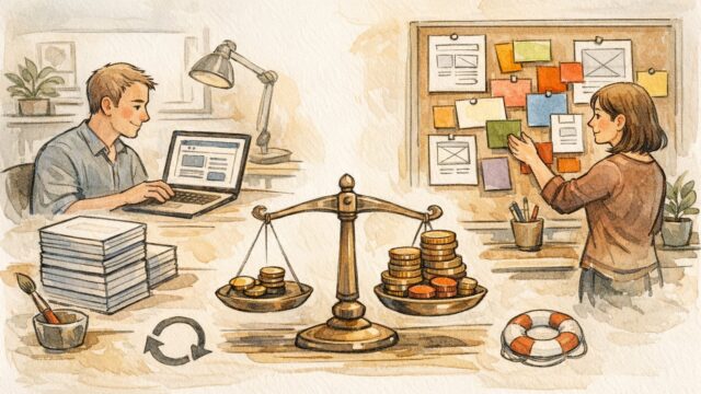 WordPress 制作会社 費用相場をテンプレート制作とフルオーダー制作で比較するイラスト