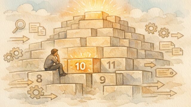 検索順位 10位から上がらない記事が似通った要素で並ぶ検索結果一覧のイラスト