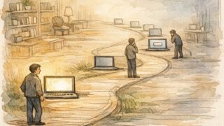 アフィリエイト リンク クリックされない読者が離脱する導線を示す手書きイラスト