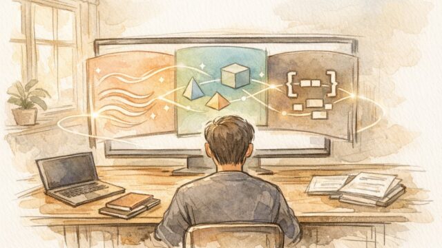 Poe AI 使い方 メリットを示す静かなワークスペースで複数AIを統合利用する様子