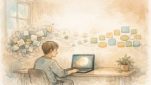 AI 占い ・ 悩み相談 の 精度を示す、AIと人が対話し思考を整理する様子