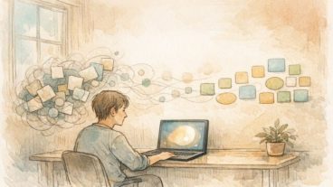 AI 占い ・ 悩み相談 の 精度を示す、AIと人が対話し思考を整理する様子
