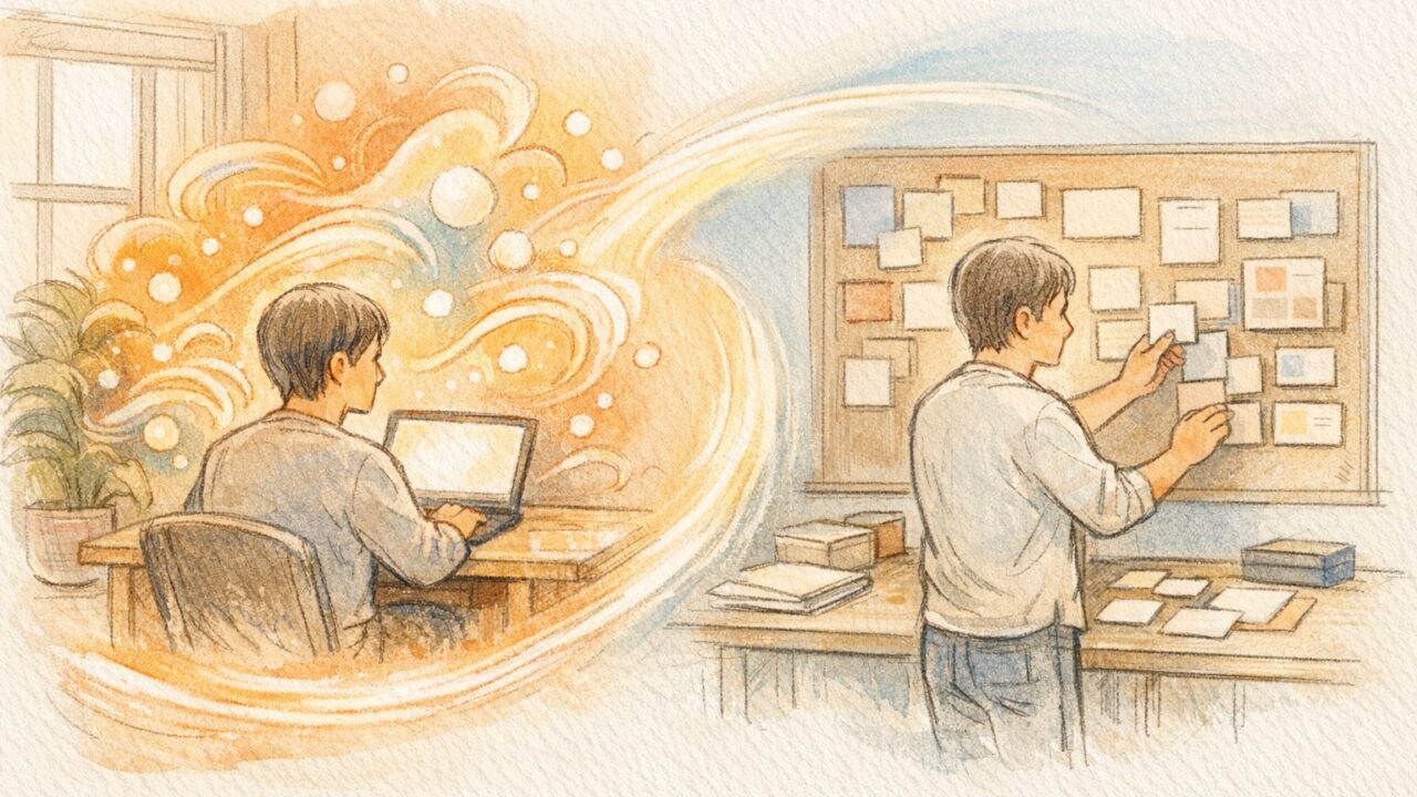 AIとテンプレート型を対比したワークスペース構成図, 記事作成 ツール おすすめ