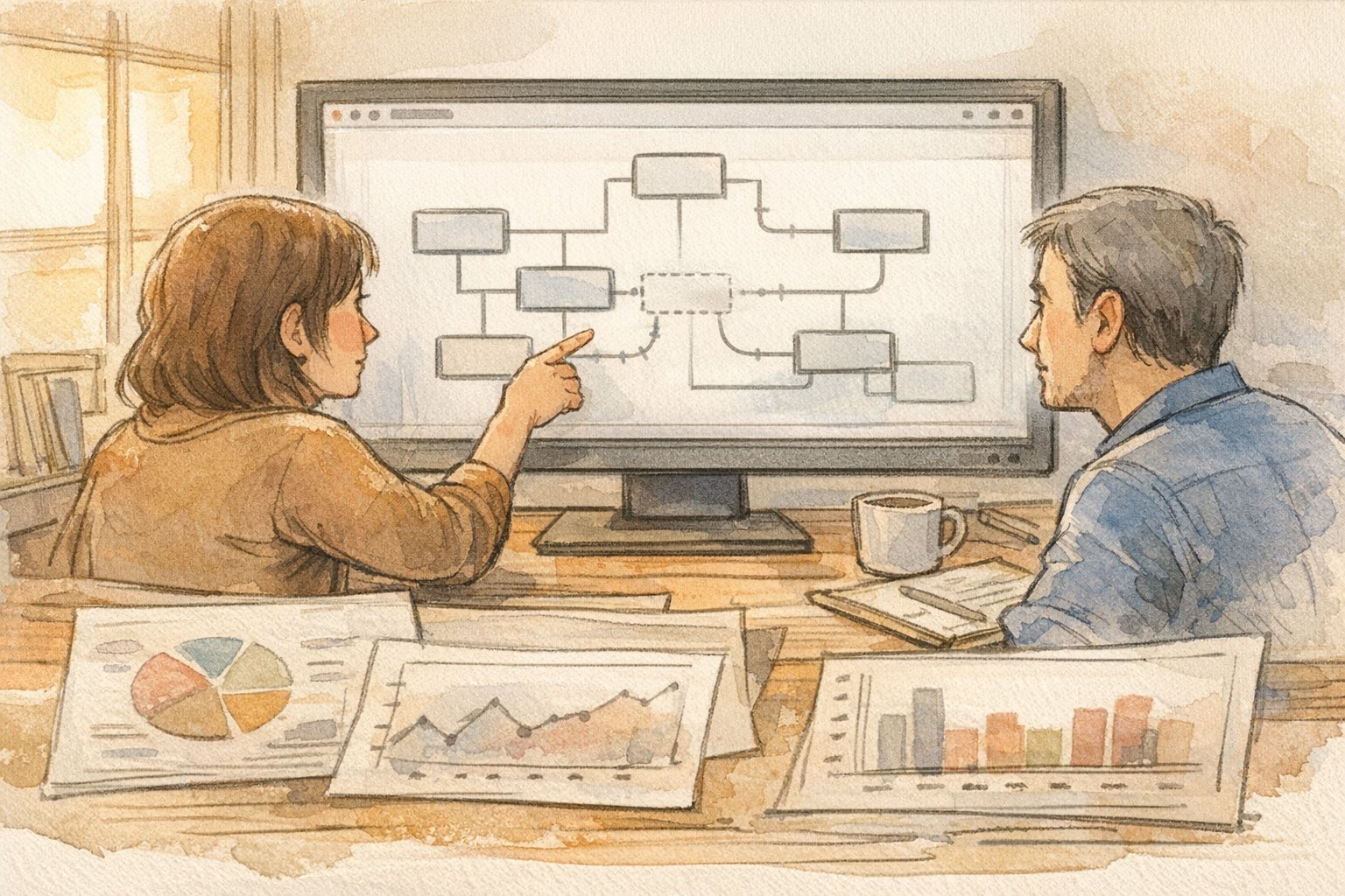 WordPress サイトマップ 404エラーで欠損したノードを指しながら影響を検討する担当者たち