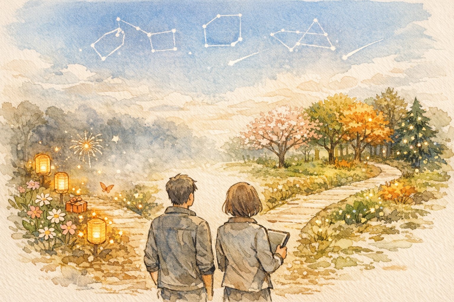 季節性 キーワード 対策における短期施策と長期施策のバランスを象徴する分かれ道イラスト