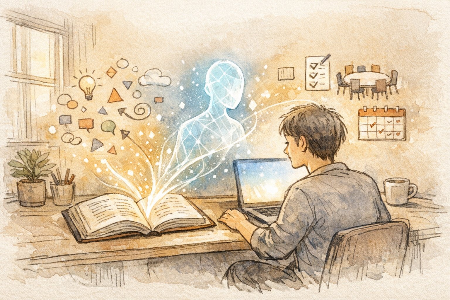 AI 読書術(要約から深掘りまで)でビジネス書の学びを実務タスクへ変換する様子