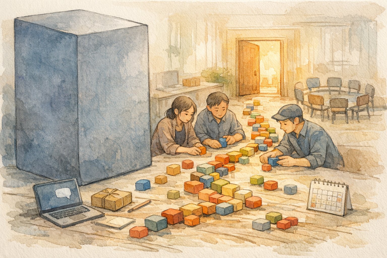 強合が強すぎる 対策として小さな優位性を積み上げる様子を示す手描きイラスト