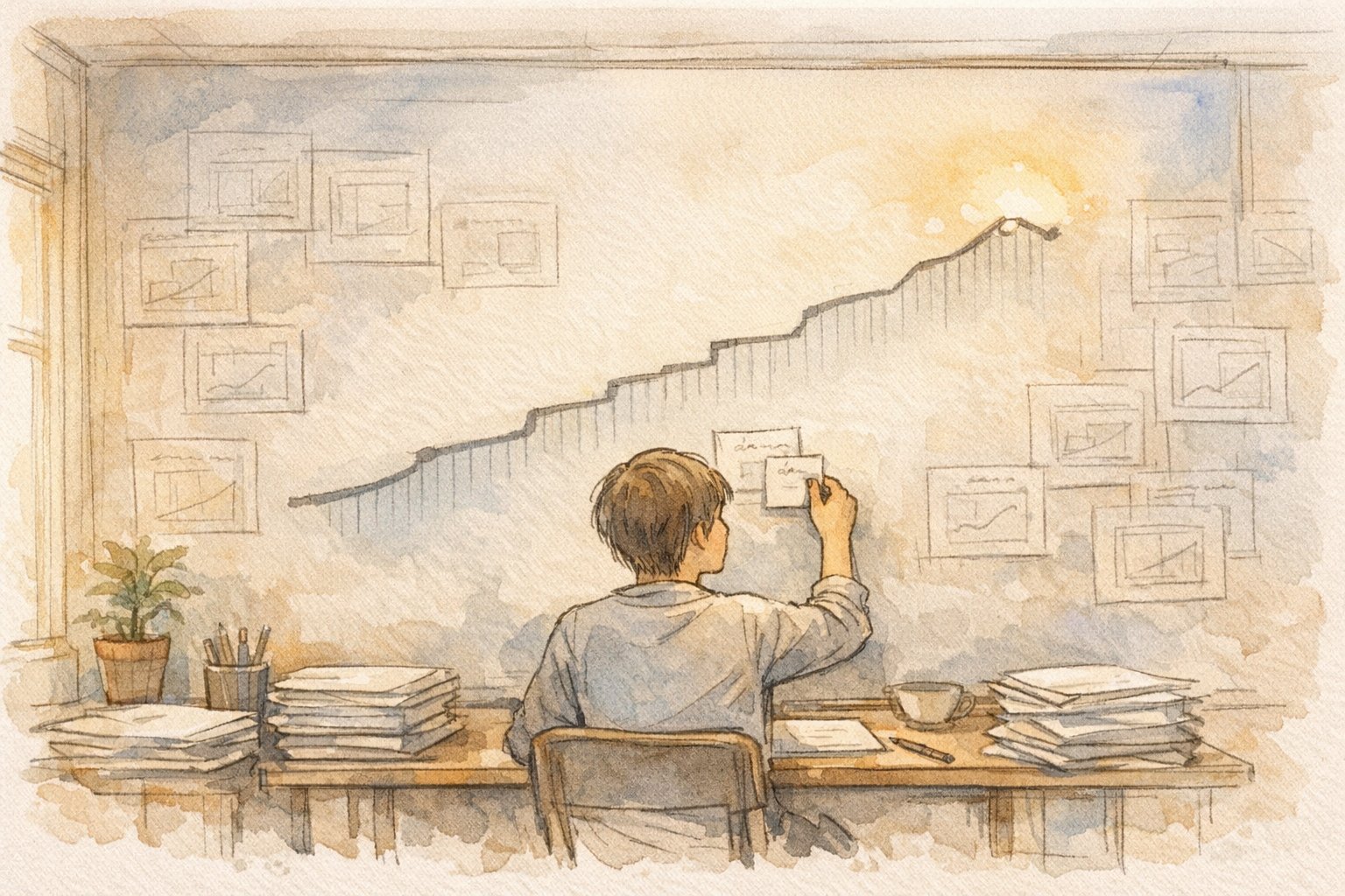 1位 取るための 最後の一押しを象徴する穏やかな作業机と試行錯誤の積み重ね