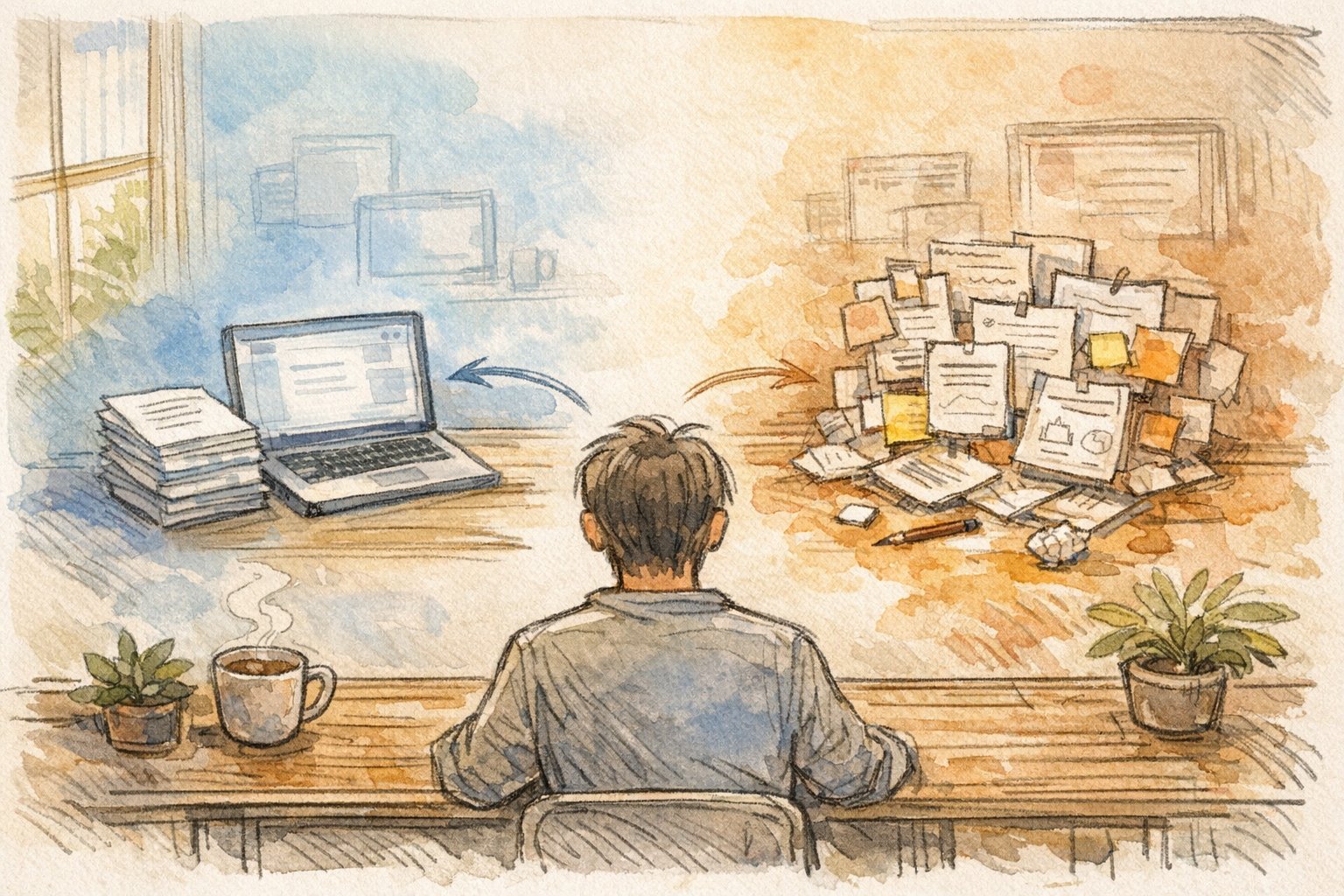 記事作成 ツール おすすめを比較検討するデスク周り、デジタルと手書きメモのバランス