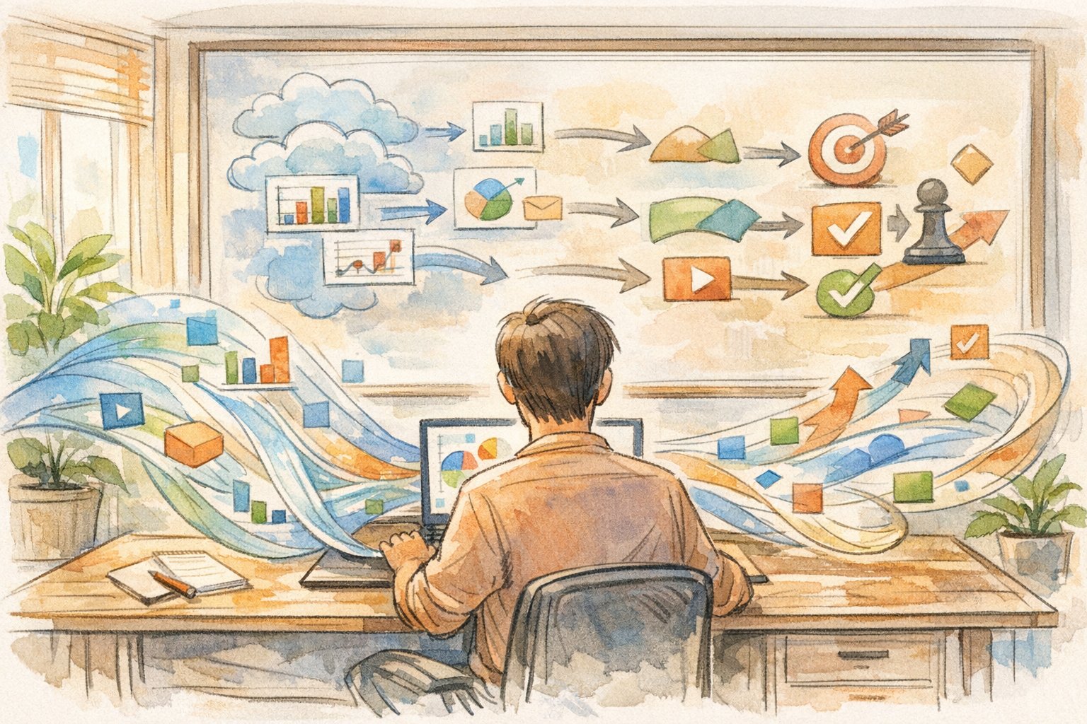 無料の競合分析 ツール 無料で集めたデータを、人が整理し意思決定に生かす様子