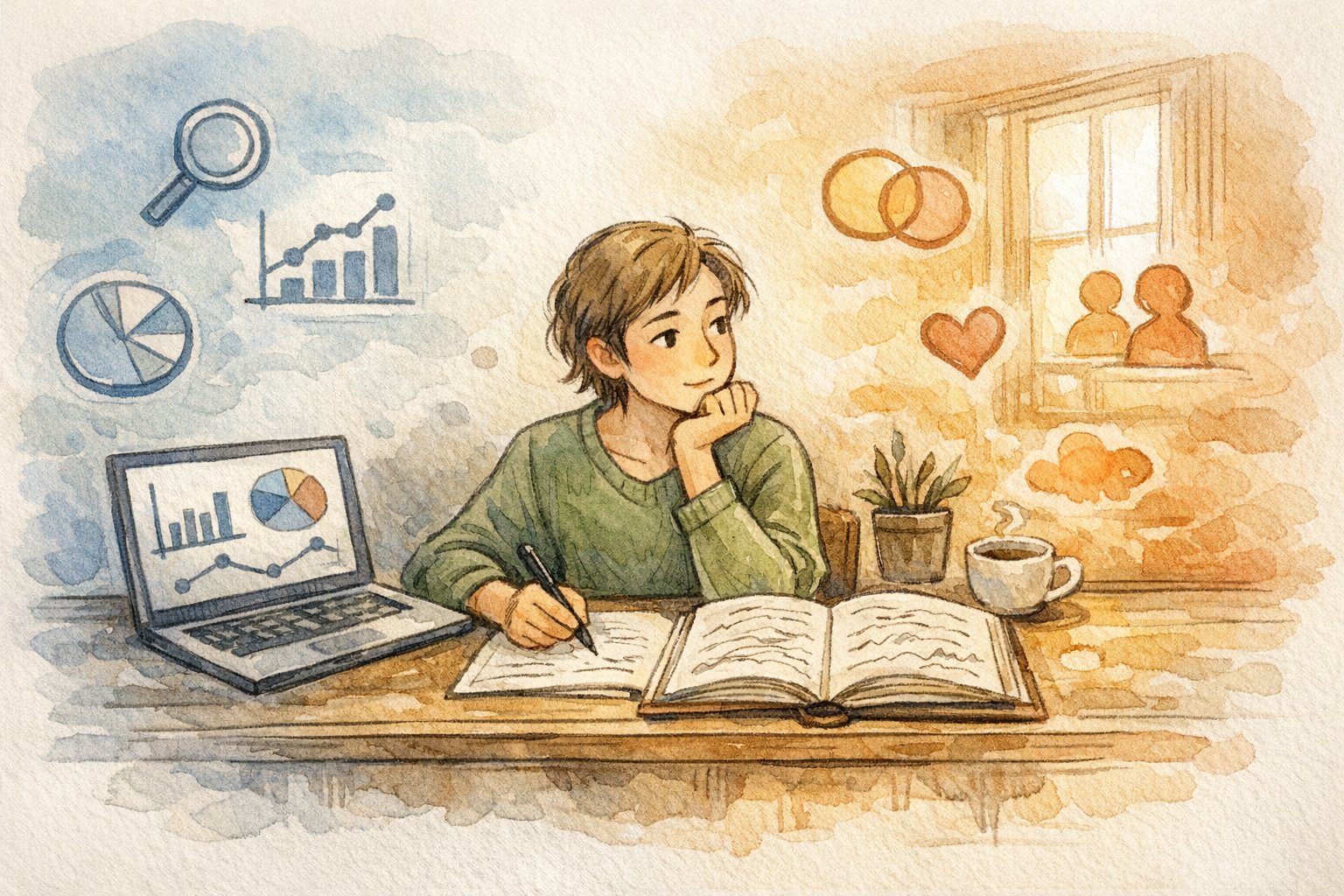 データ分析と読者視点のバランスを取るWebライター 必須ツールのイメージイラスト