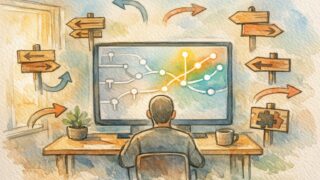 WordPress サイトマップ 404エラー発生時の分岐する経路と更新されるURL構造を示すイラスト