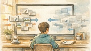WordPress oEmbed 無効化による自動埋め込み制御をイメージした落ち着いた作業デスクのイラスト