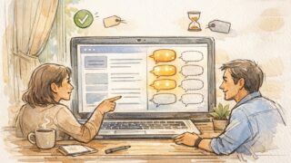 WP コメント 承認制 設定の基本仕様を整理するデスクとブログ画面のイラスト