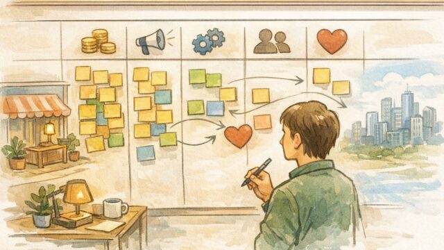 強合が強すぎる 対策として自社の強みを整理し、価格より関係性や価値に焦点を移す様子