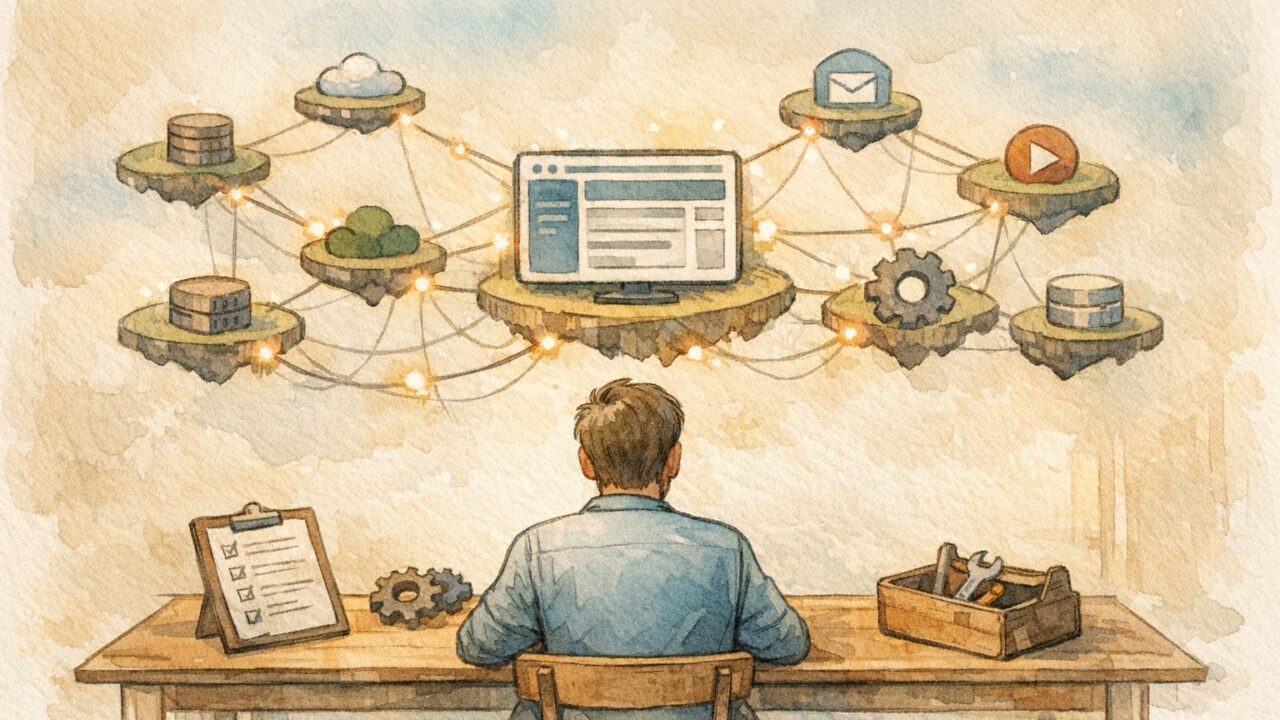WordPress Webhook 連携の前提条件を整理し、接続の脆さや代替手段を俯瞰する設計イメージ