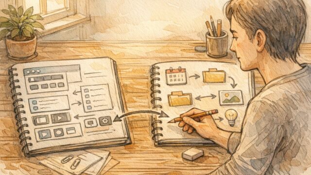 WordPress 納品後の 記事更新マニュアルで操作手順と運用方針を橋渡しするイメージイラスト