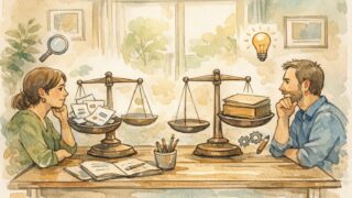 SEOライター 料金の考え方、文字単価と記事単価を天秤で比較するイラスト