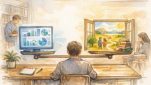 SEO 診断 ツールのスコアと検索意図を天秤にかけて整理するデスクワーク風景