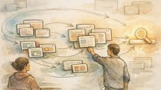 WordPress カスタム投稿タイプ SEO 対策を意識した情報設計を俯瞰し整理する作業場のイラスト