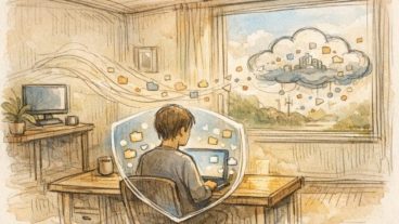 クラウドAIとローカル LLM の メリット（プライバシー保護）の対比を象徴するイラスト