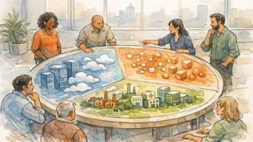 2025年のAI開発企業の勢力図を象徴的な地図として区分整理するイラスト