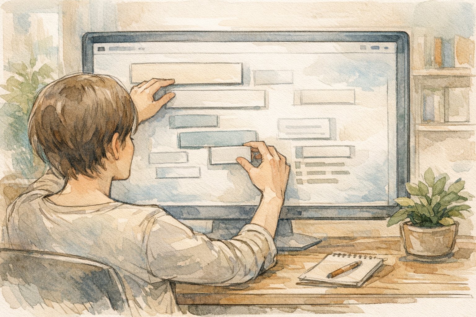 AI 執筆 記事の WordPress への流し込み方を象徴するブロックエディタ構造イラスト