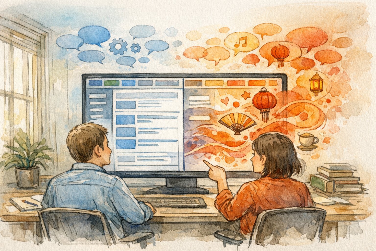 WordPress 多言語翻訳 AI プラグインで直訳と文化的ニュアンスを比較検討する様子