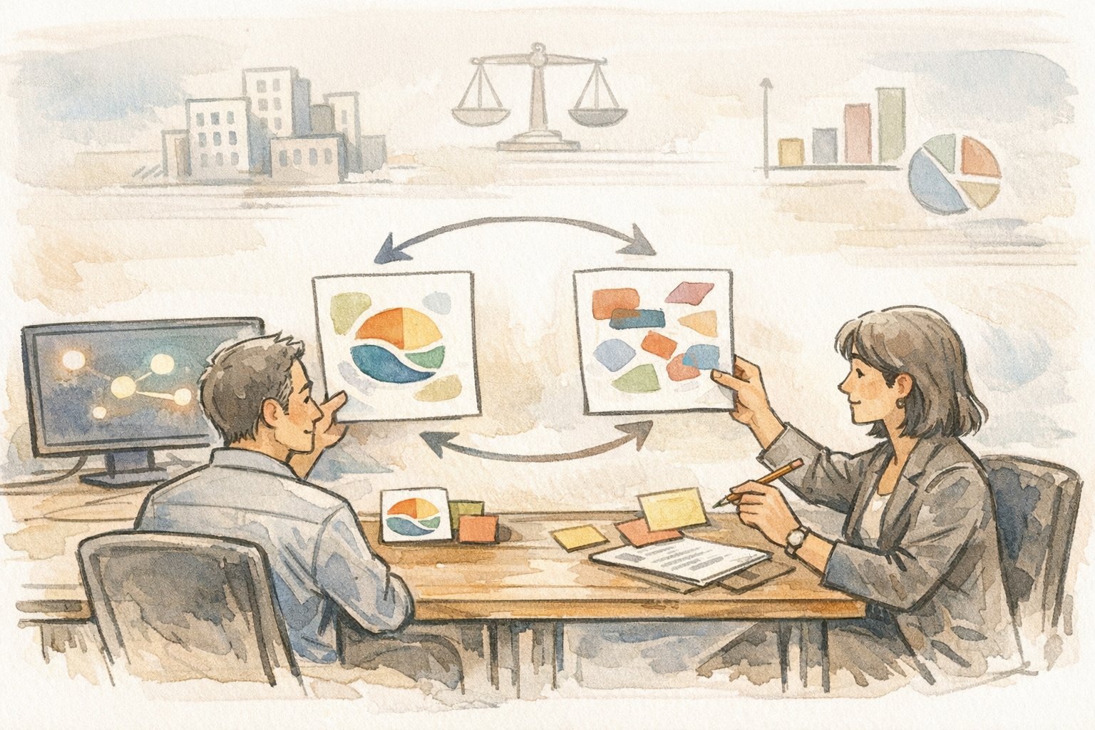 ビジネスの現場でAI ライティング デメリット 補うため人が文章のずれを確認し調整する様子
