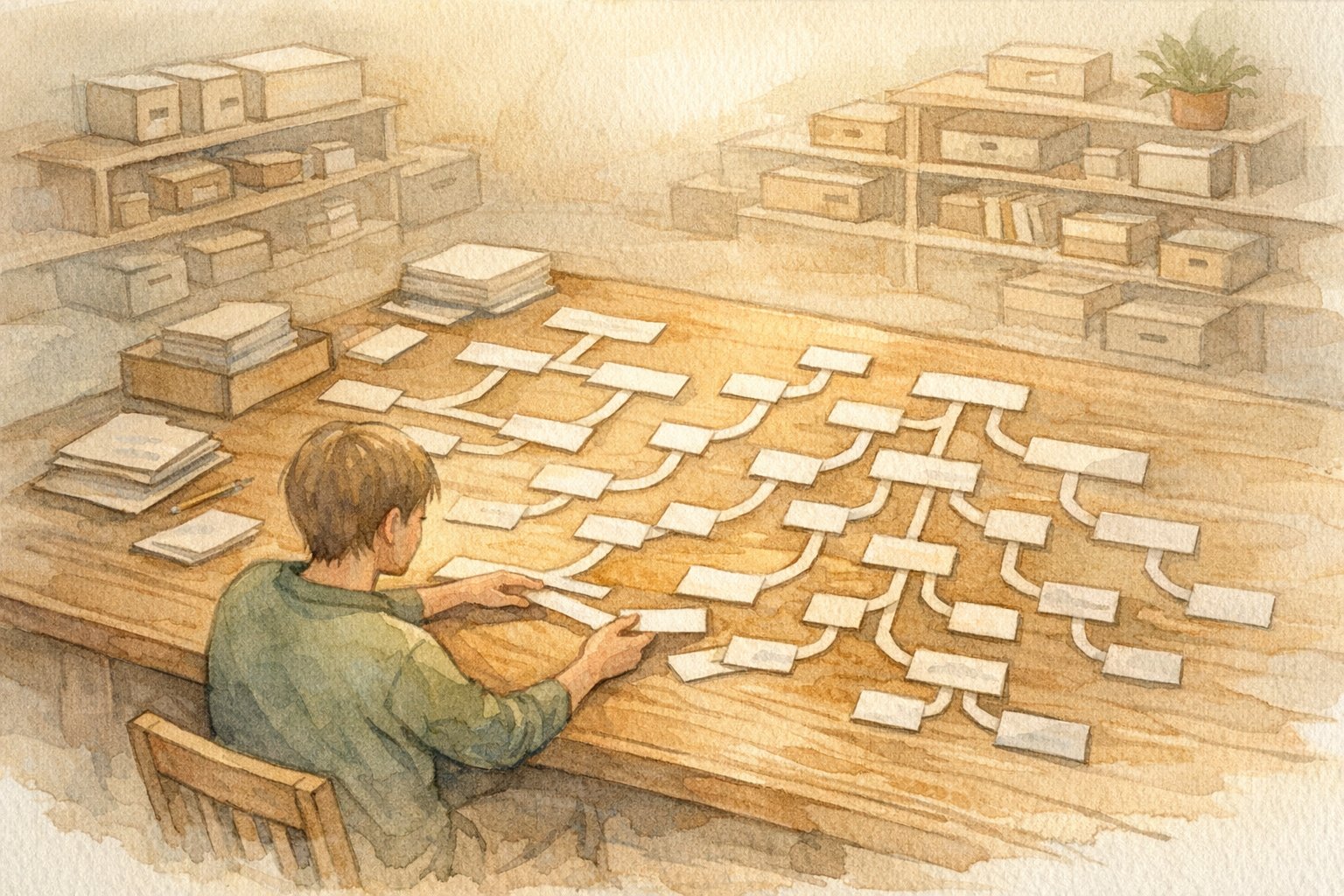 WordPress カスタム投稿タイプ SEO 対策の要点を整理する机上のURL構造とサイト階層のイラスト