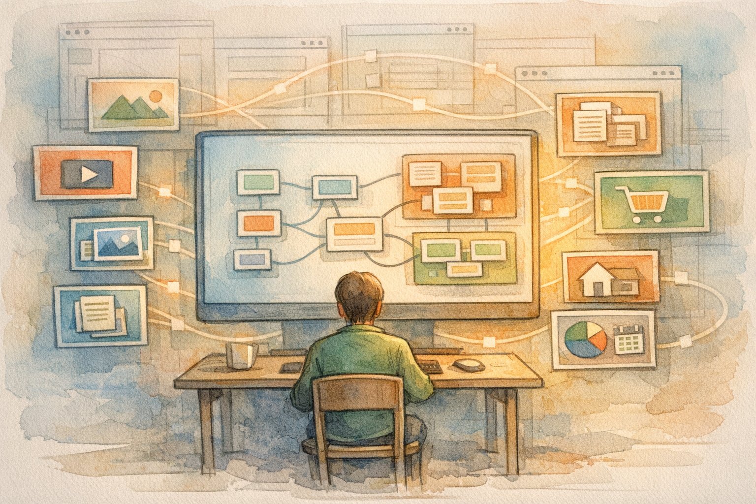 WordPress カスタム投稿タイプ SEO 対策を意識した内部リンクとスキーマ設計を示すイラスト