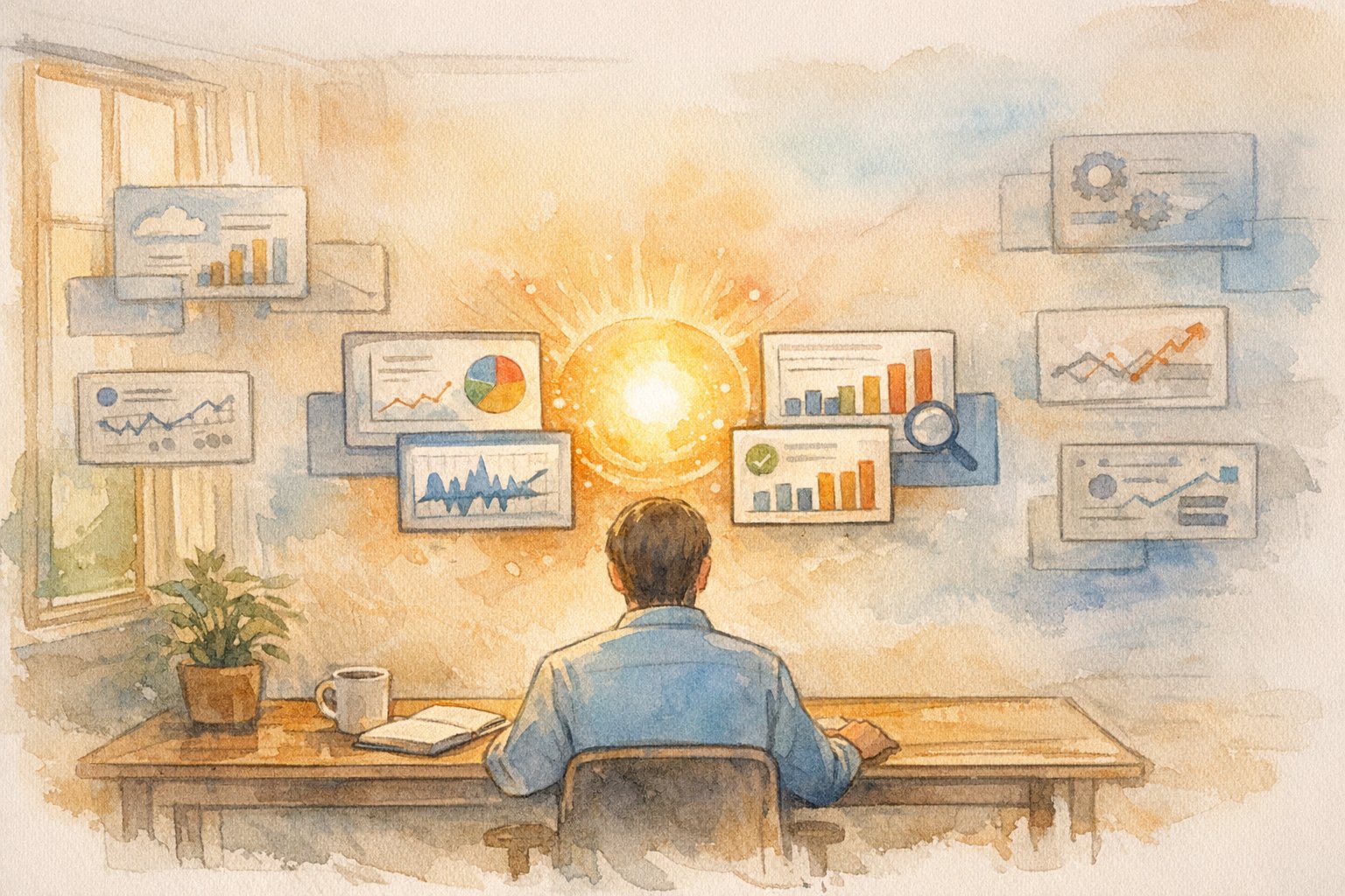 静かなデスクで分析者が複数のSEO 診断 ツール指標を見極め整理する様子