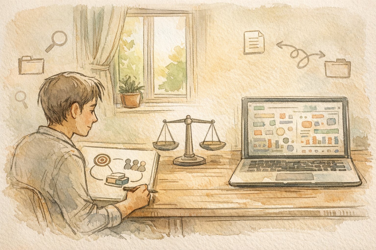 網羅性 高める ツールとの距離感を整理し、目的と基準を設計するイラスト